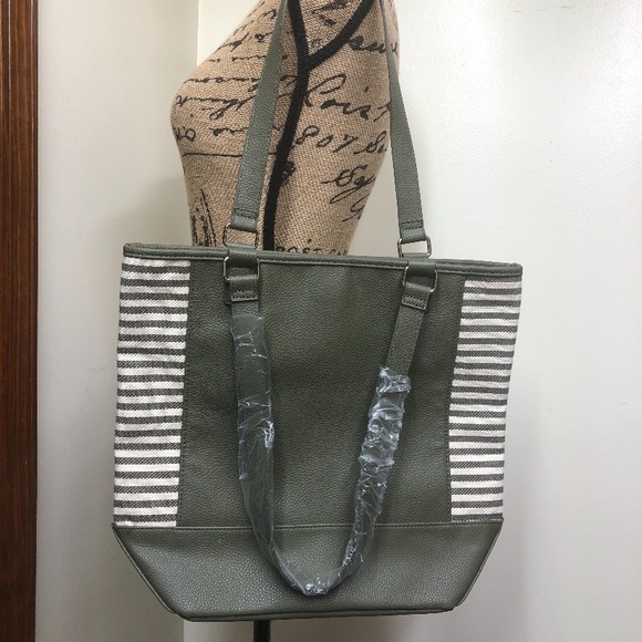 Thirty-One Color Block Tote Ooh La La Olive NWT - Picture 3 of 6